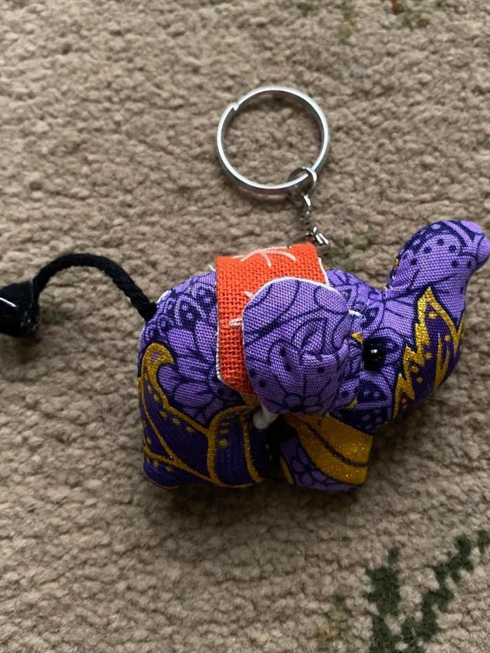 purple/orange handmade indian elephant keychain
